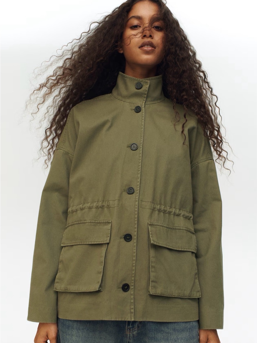 Divided Olive Green Utility Button-Front Jacket